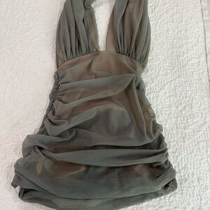 Sexy Norma Kamali Gray Mesh One Piece Swimsuit Nude Underlay